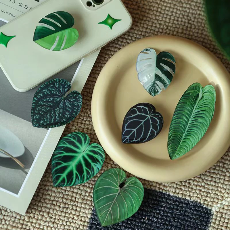 Tech Accessories Phone - Glossy Simulation Leaf Phone Holder Grip